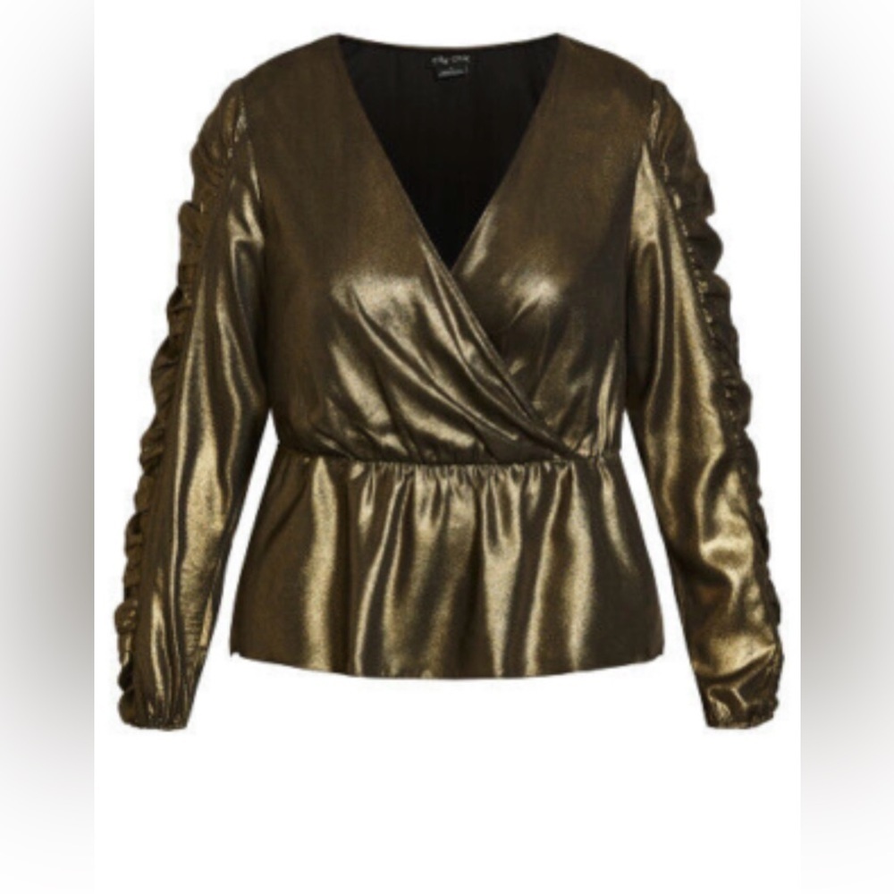 City Chic Metallic Gold Blouse - Picture 2 of 5